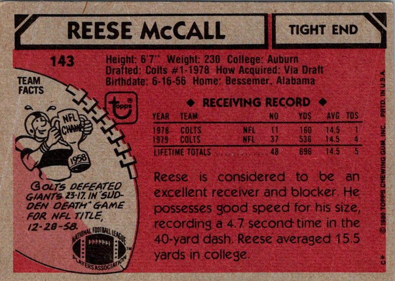 1980 Topps Reese McCall