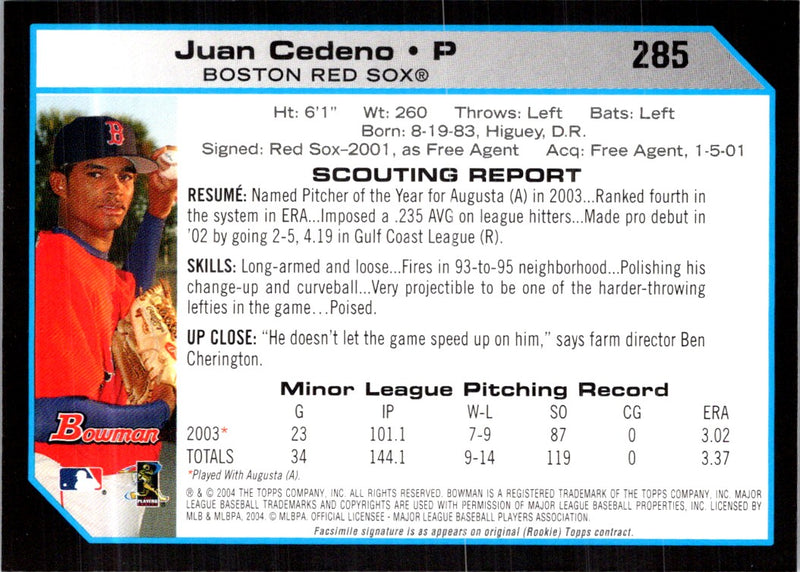 2004 Bowman Juan Cedeno