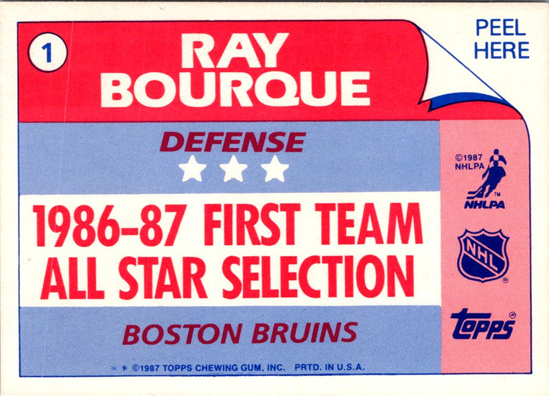 1987 Topps Sticker Inserts Ray Bourque