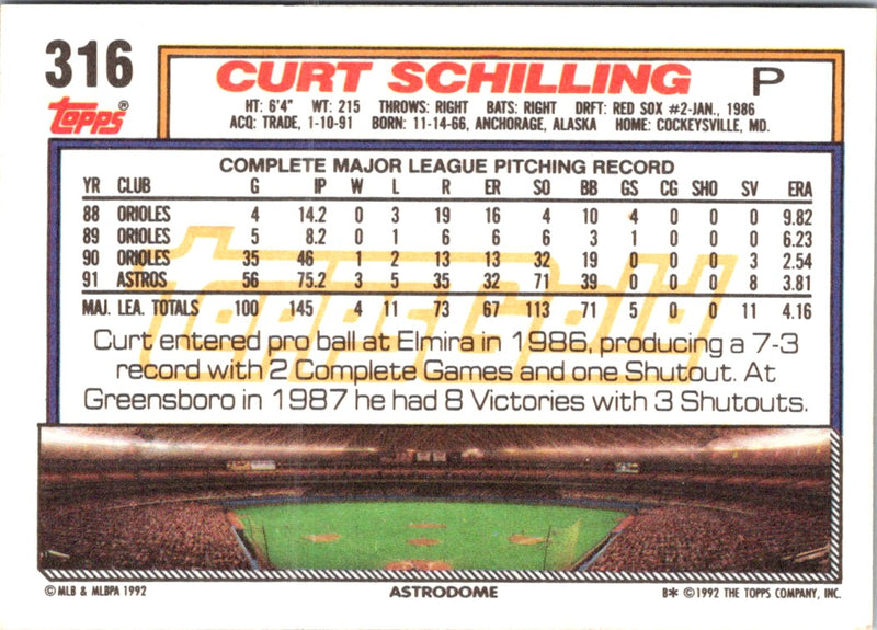 1992 Topps Gold Winners Curt Schilling