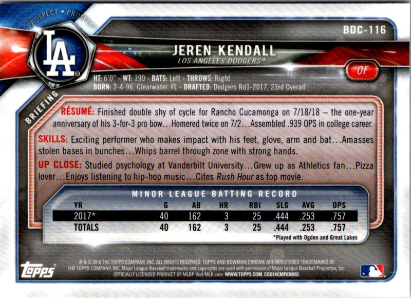 2018 Bowman Draft Chrome Jeren Kendall