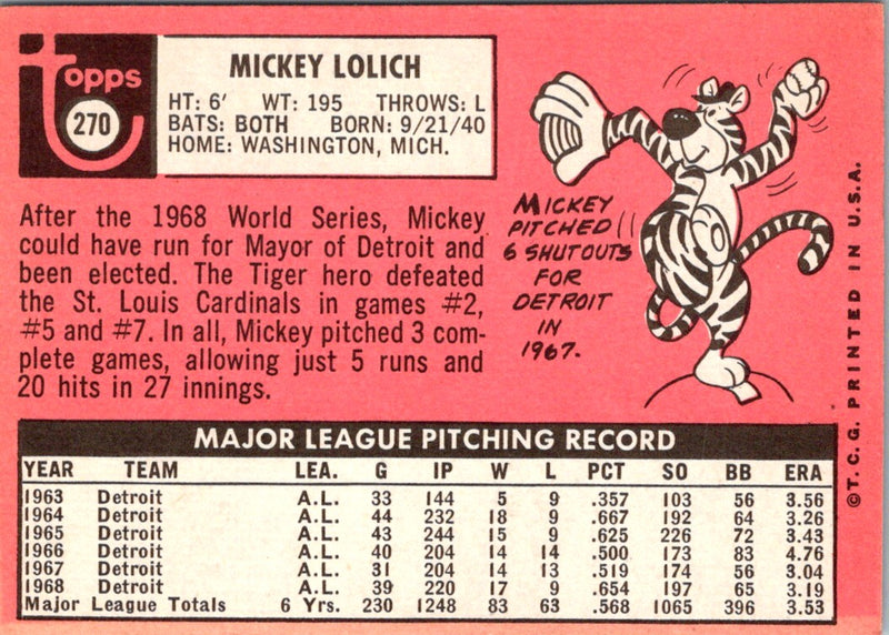 1969 Topps Mickey Lolich