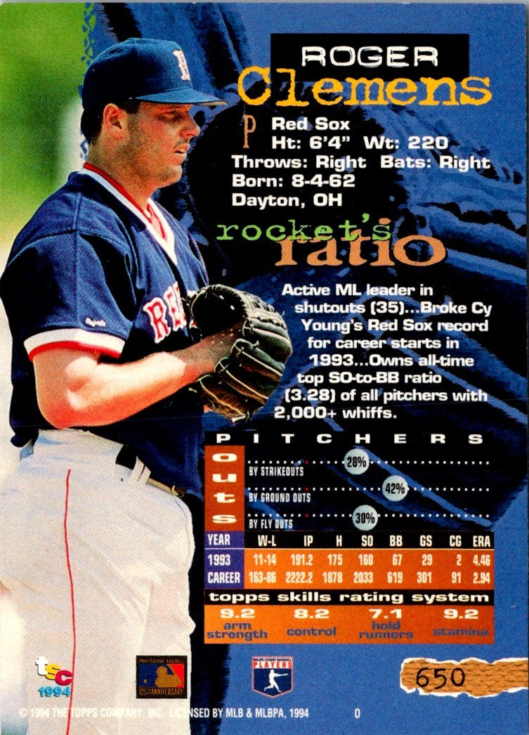 1994 Stadium Club First Day Issue Roger Clemens