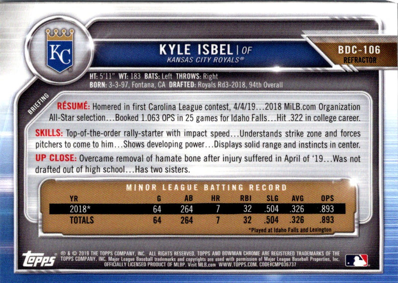 2019 Bowman Draft Chrome Kyle Isbel