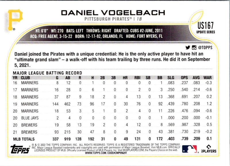 2022 Topps Update Daniel Vogelbach