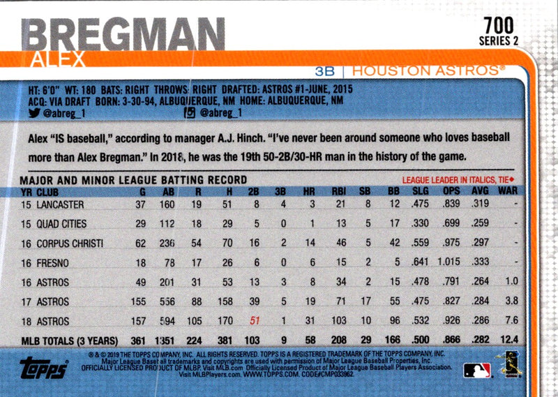 2019 Topps Alex Bregman