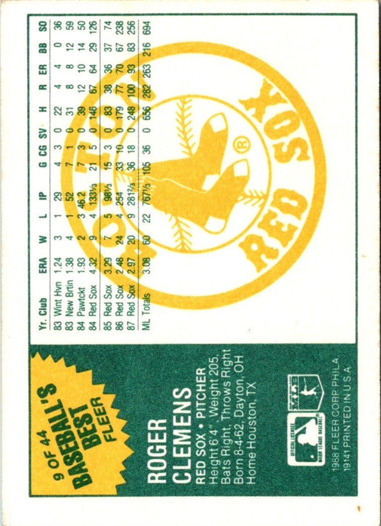 1988 Fleer Baseball's Best Sluggers vs Pitchers Roger Clemens