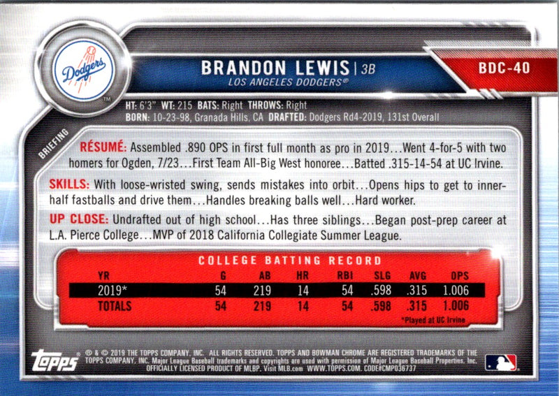 2019 Bowman Draft Chrome Brandon Lewis