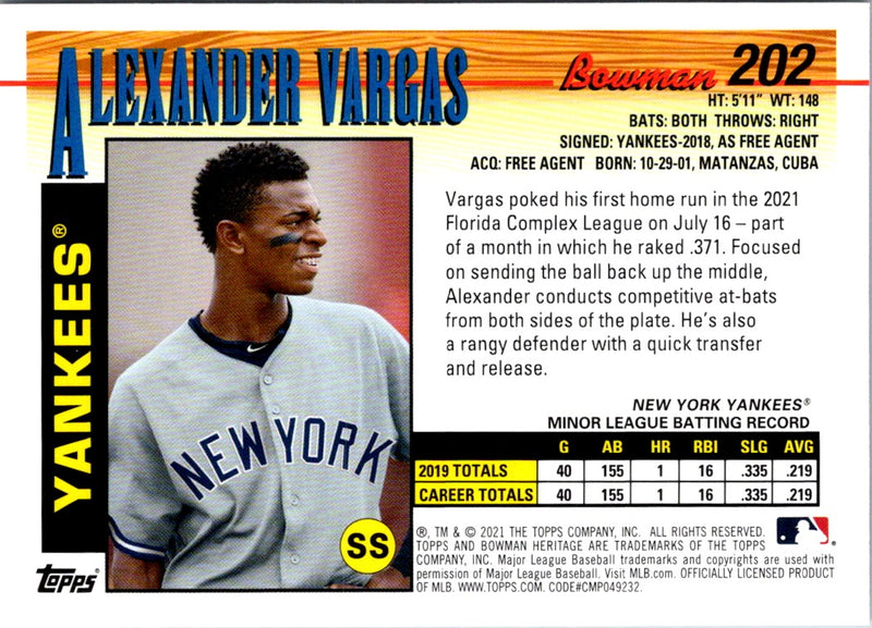 2021 Bowman Heritage Alexander Vargas