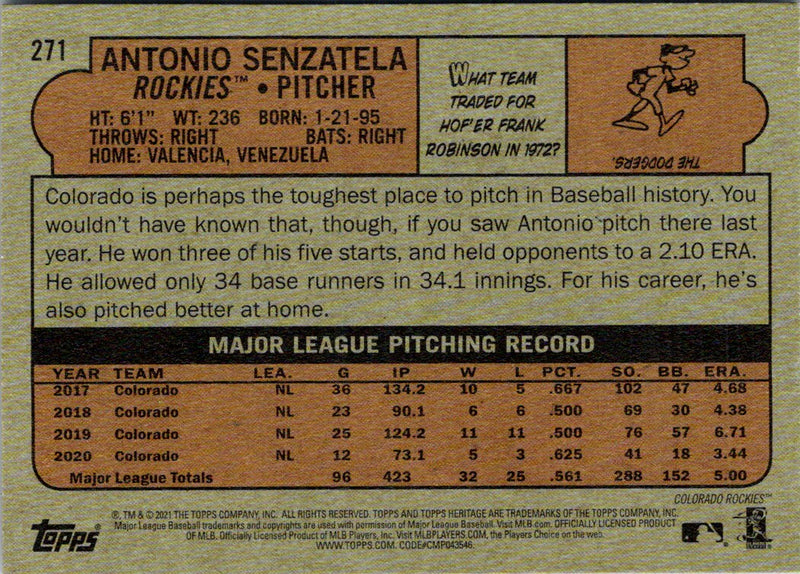 2021 Topps Heritage Red Antonio Senzatela