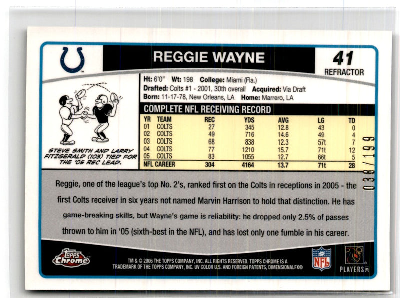 2006 Topps Chrome Black Refractors Reggie Wayne