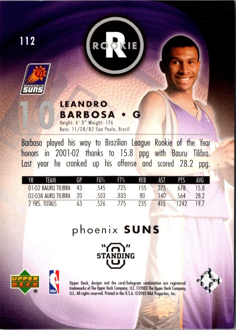 2003 Upper Deck Standing O Rookies Embossed Gold Leandro Barbosa