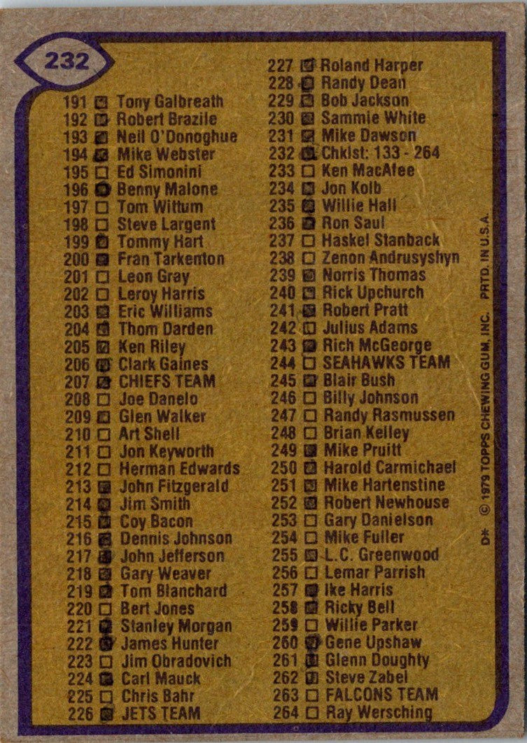 1979 Topps Checklist 133-264