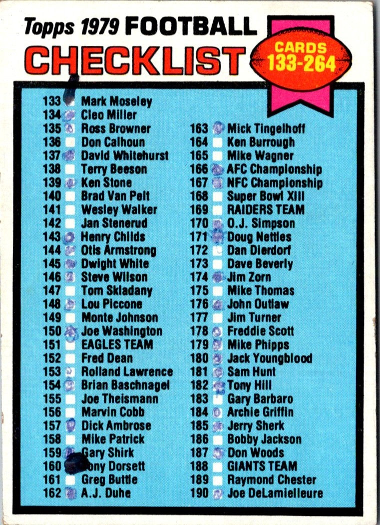 1979 Topps Checklist 133-264