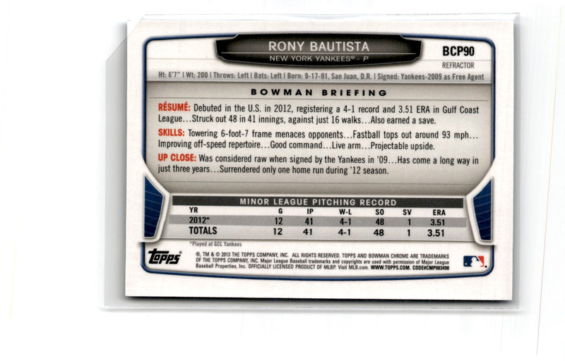 2013 Bowman Chrome Prospects Blue Wave Rony Bautista