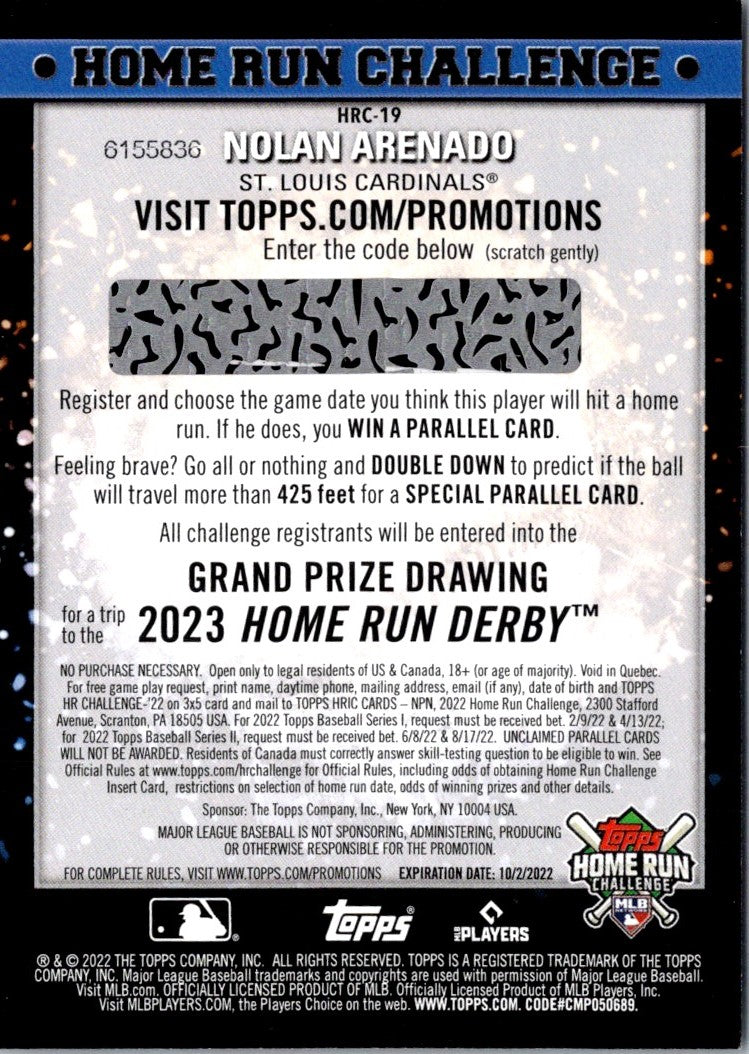 2022 Topps Home Run Challenge Code Cards Nolan Arenado