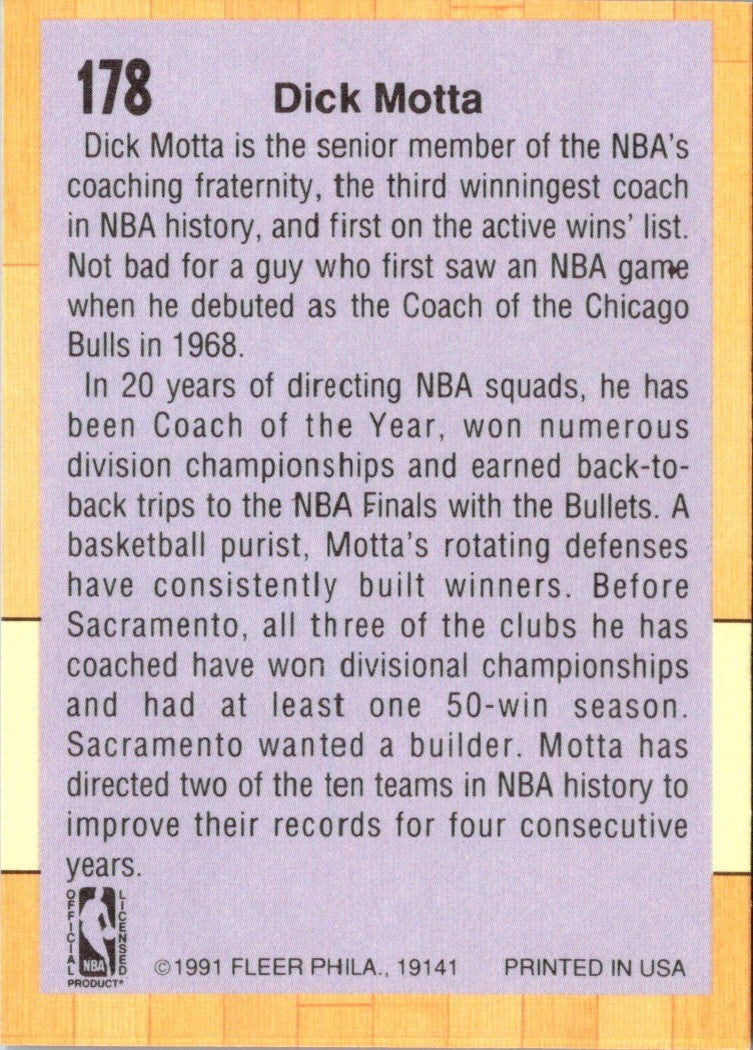 1991 Fleer Dick Motta