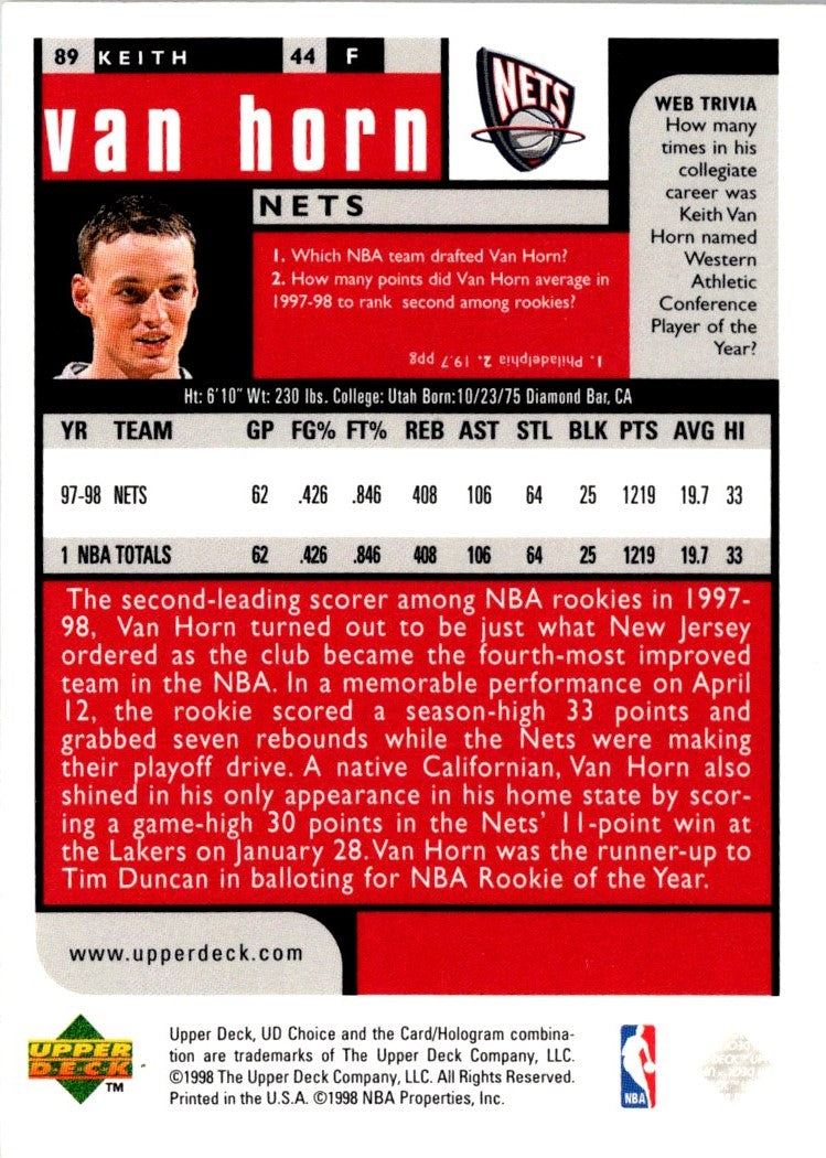 1998 UD Choice Keith Van Horn