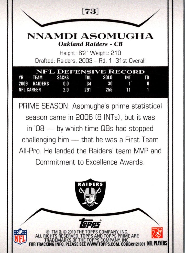 2010 Topps Prime Nnamdi Asomugha