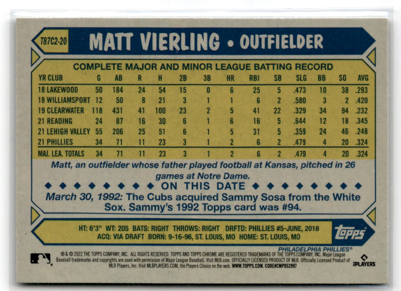 2022 Topps 1987 Baseball Chrome Matt Vierling