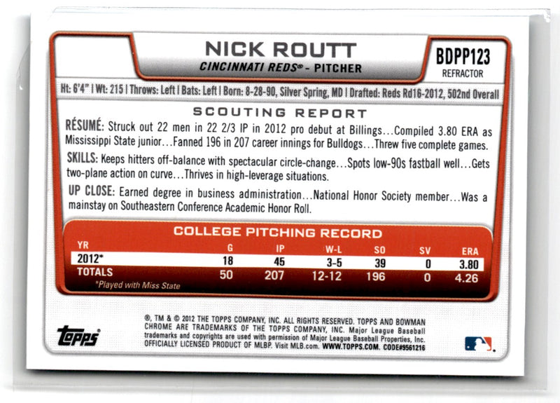 2012 Bowman Draft Picks & Prospects Nick Routt