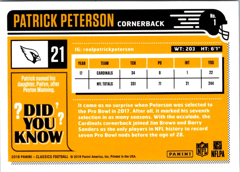 2018 Panini Classics Patrick Peterson