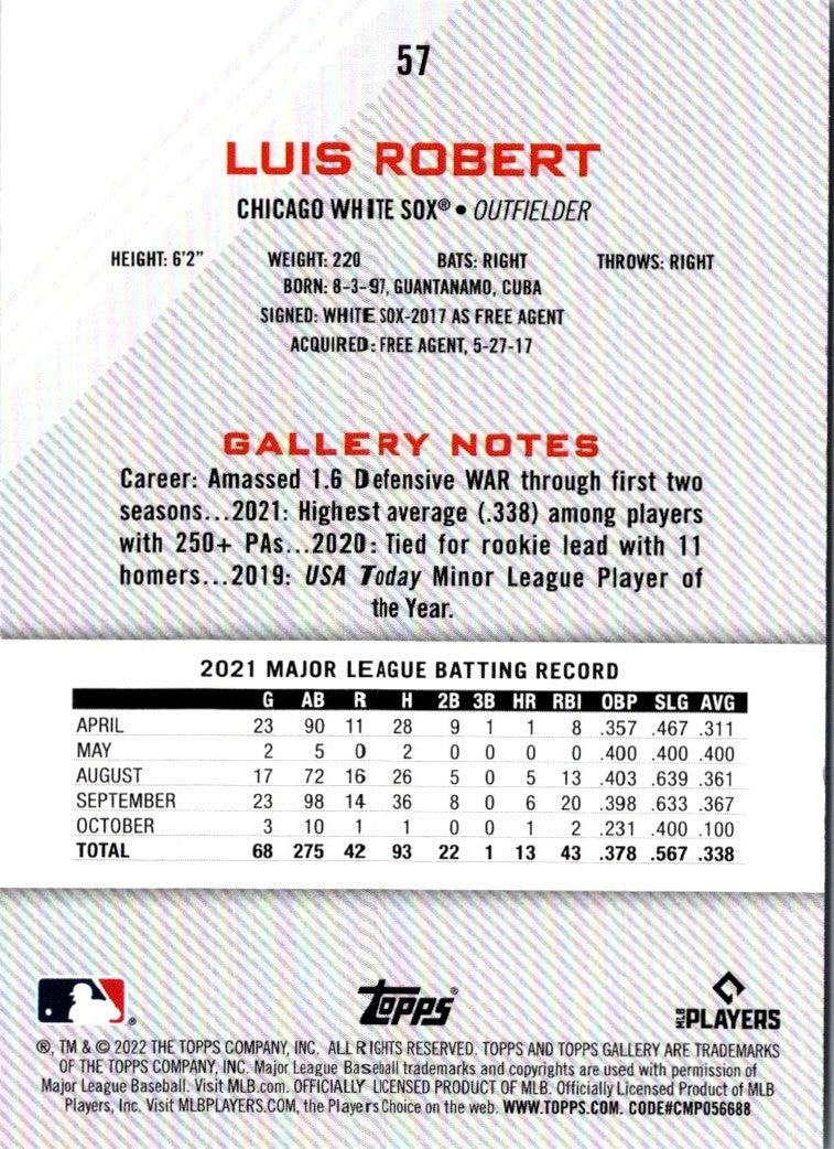 2022 Topps Gallery Printer Proof Luis Robert