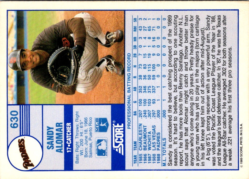 1989 Score Sandy Alomar