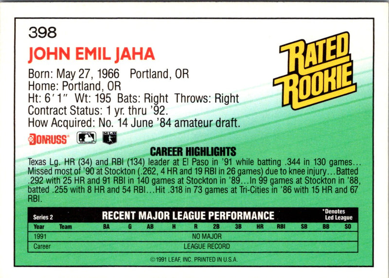 1992 Donruss John Jaha