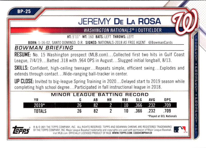 2021 Bowman Prospects Jeremy De La Rosa