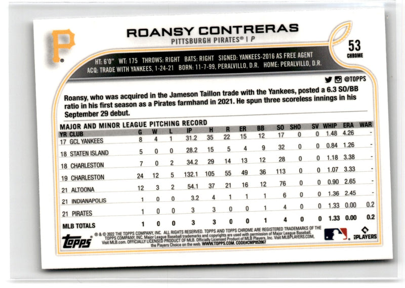 2022 Topps Chrome Roansy Contreras