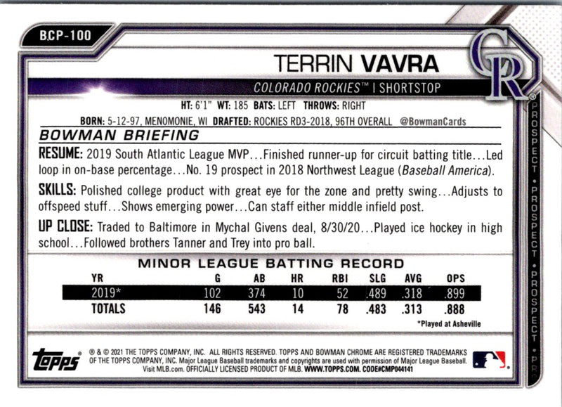 2021 Bowman Chrome Prospects Terrin Vavra