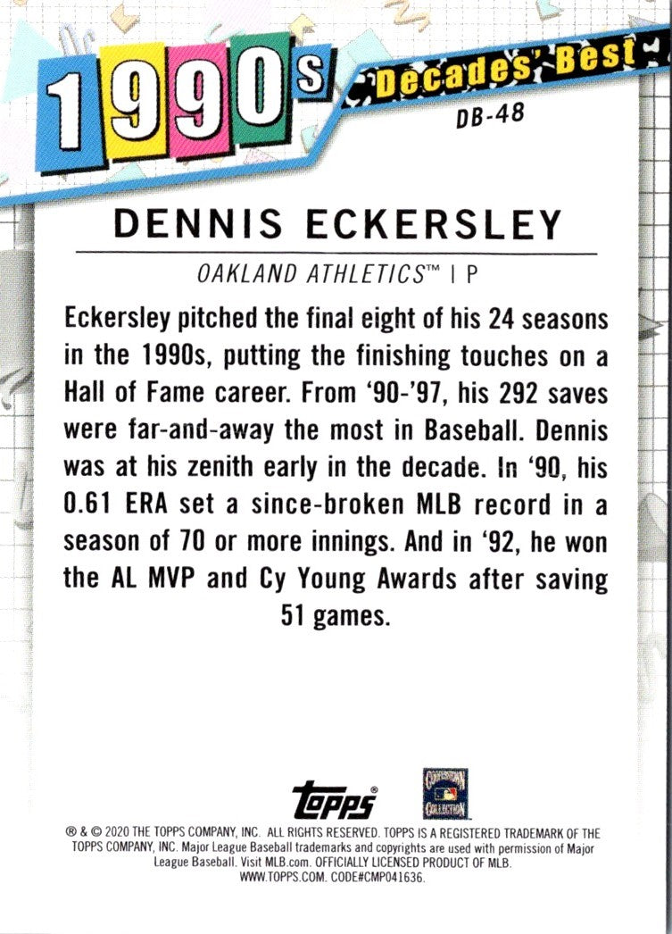 2020 Topps Update Decades' Best Dennis Eckersley