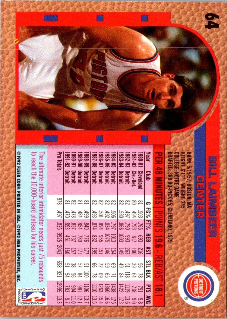 1992 Fleer Bill Laimbeer