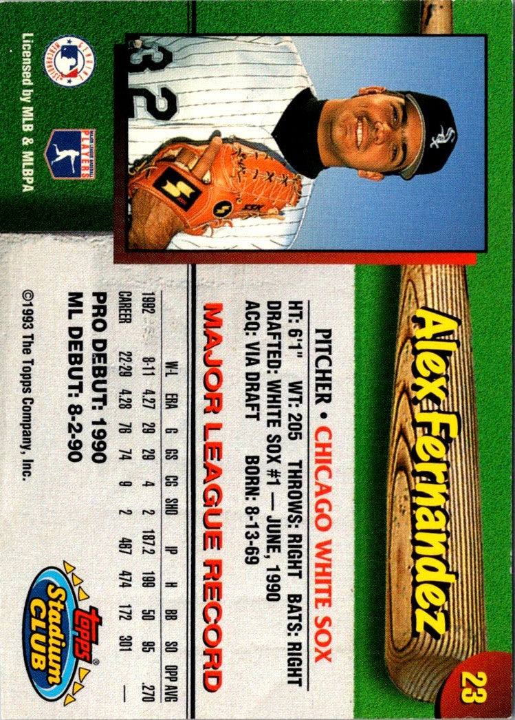 1993 Stadium Club Chicago White Sox Alex Fernandez