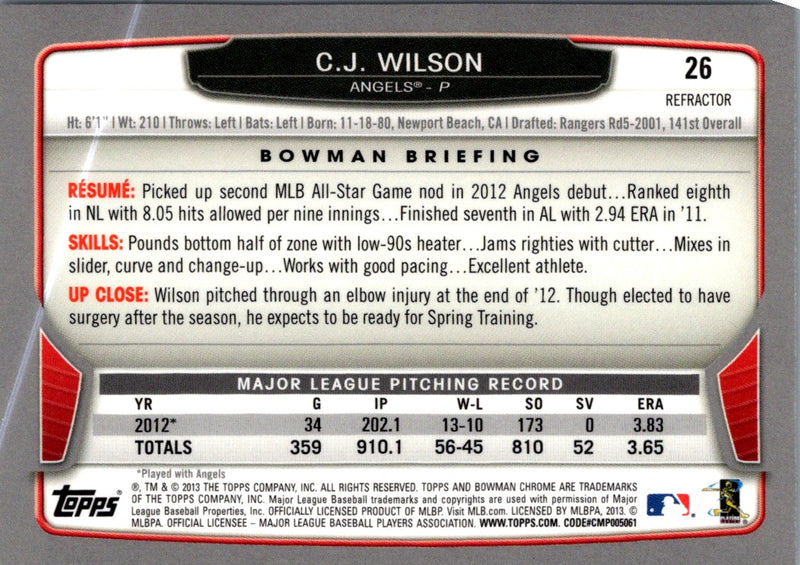 2013 Bowman Chrome C.J. Wilson