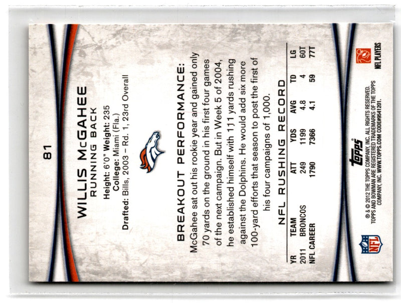 2012 Bowman Willis McGahee