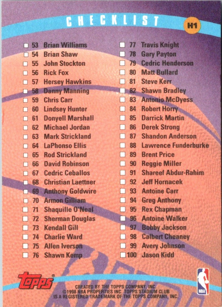 1998 Stadium Club Checklists Checklist Series 1 #1 Hobby #H1
