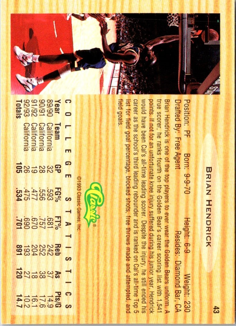 1993 Classic Draft Picks Gold Brian Hendrick