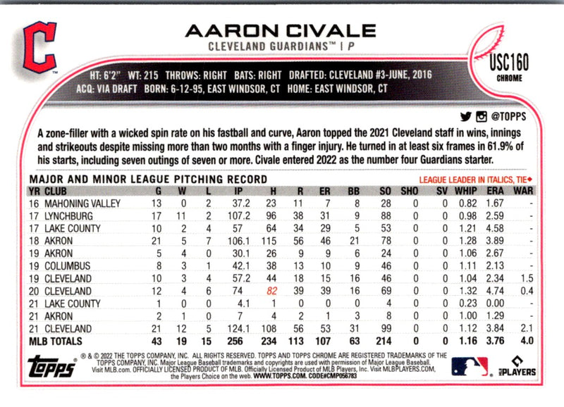 2022 Topps Chrome Update Aaron Civale