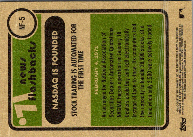 2020 Topps Heritage News Flashbacks '71 Stock Trading Is Automated for the First Time