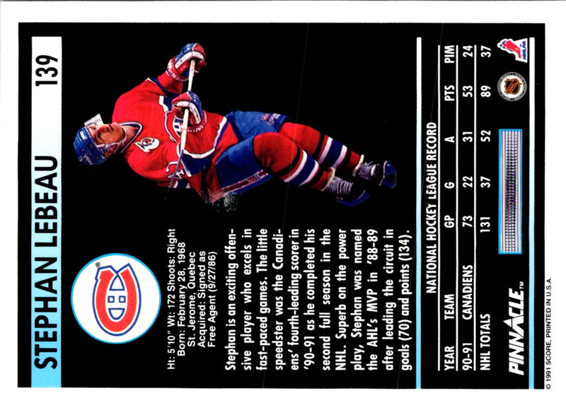 1991 Pinnacle Stephan Lebeau
