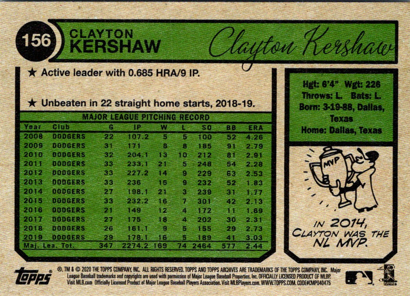 2020 Topps Archives Clayton Kershaw