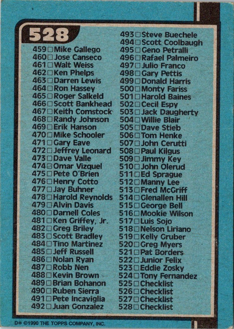 1990 Bowman Checklist 397-528