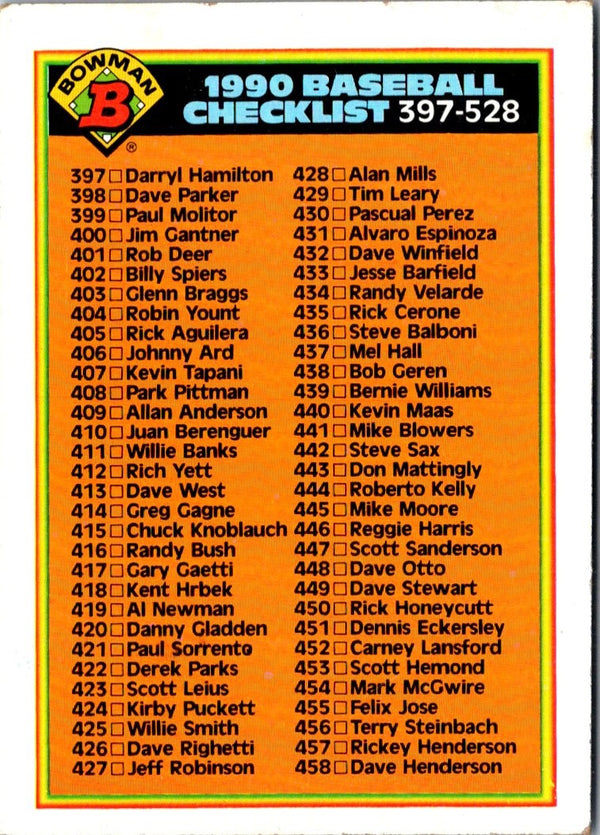 1990 Bowman Checklist 397-528 #528