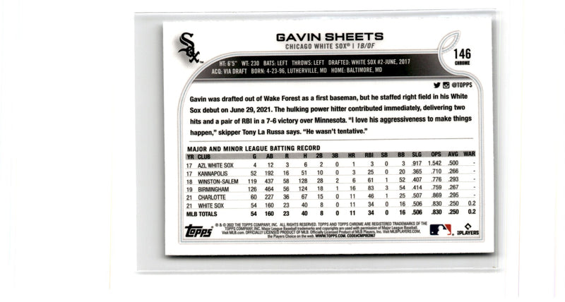 2022 Topps Chrome Sonic Black & White RayWave Gavin Sheets