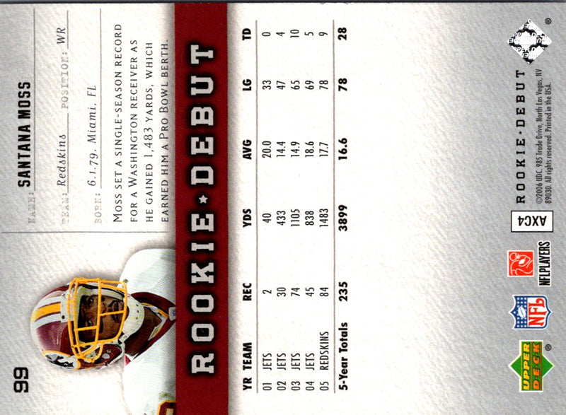 2006 Upper Deck Rookie Debut Santana Moss