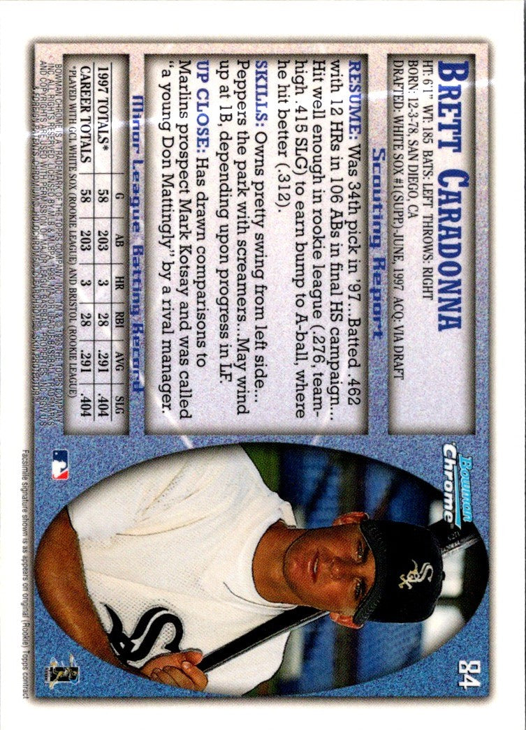 1998 Bowman Chrome Refractors Brett Caradonna