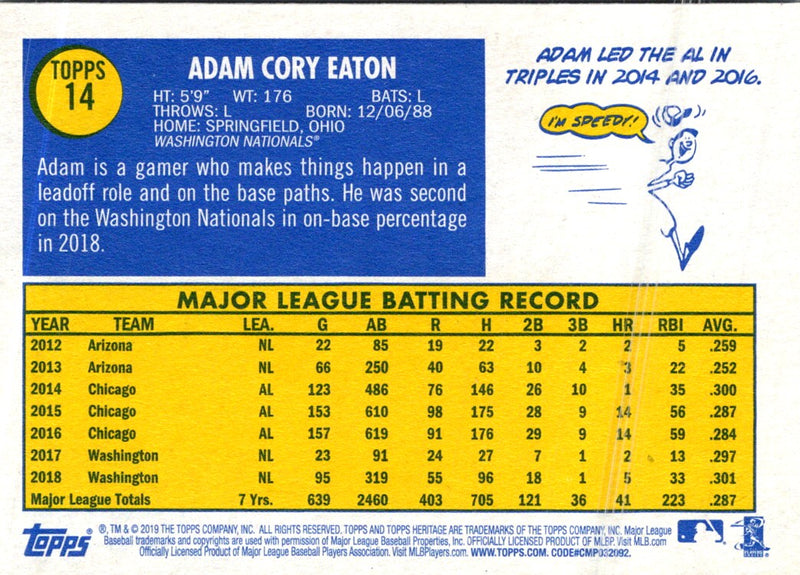 2019 Topps Heritage Adam Eaton