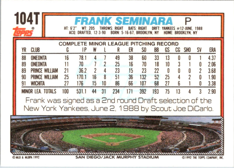 1992 Topps Traded Frank Seminara